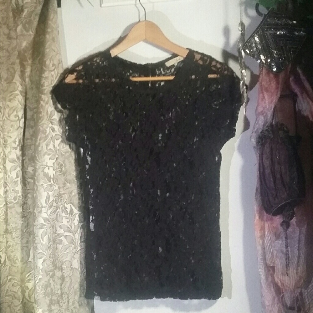 Lush s/m black lace sheet zip up tee